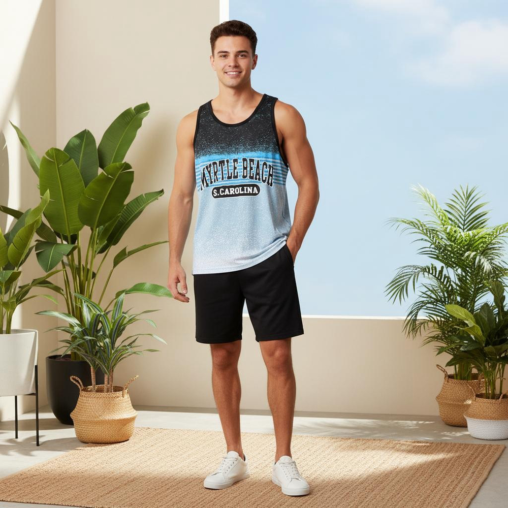 Men's U.S. Apparel Myrtle Beach Tank Top M Black Blue